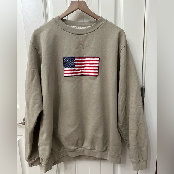 North Sails Khaki Tan Crewneck Sweatshirt with American Flag Patch sz XL - Picture 1 of 8
